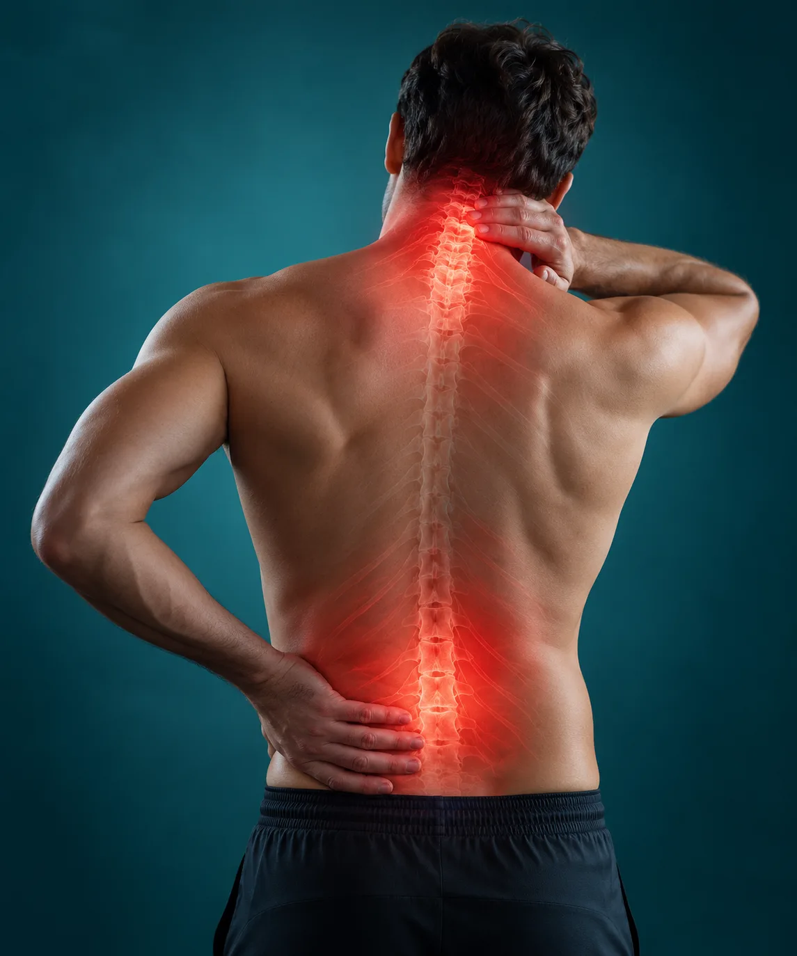 Homem com dor em região cervical e lombar